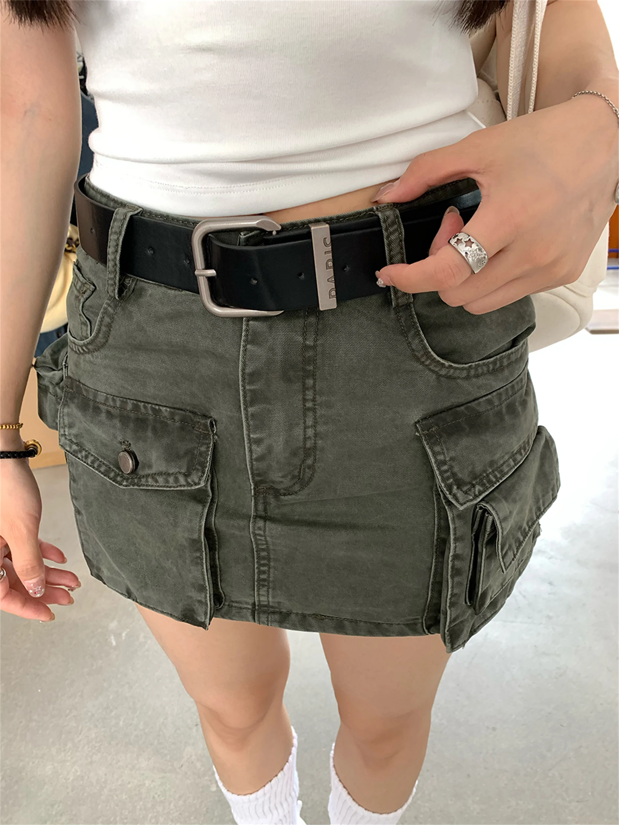 

High Waist Denim Skirt with Multiple Pockets Trendy Short Workwear Skirt for Women Summer 2025 New Arrival A-Line Skirt