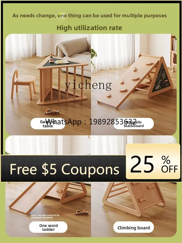 

ZZ Solid Wood Beech Game Table for Child Rock Climbing Slide Triangle Climbing Frame Baby Indoor Toy Table