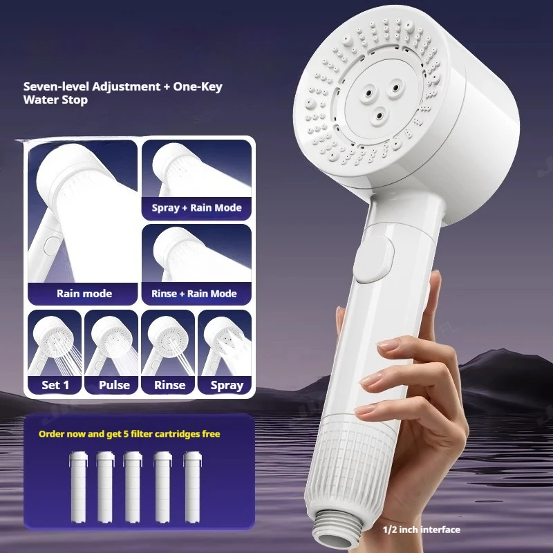 Dual-Turbocharged High Pressure Shower Head Shower Head,7 Modes Shower Head With Replacement Cartridges,Bathroom Accessories