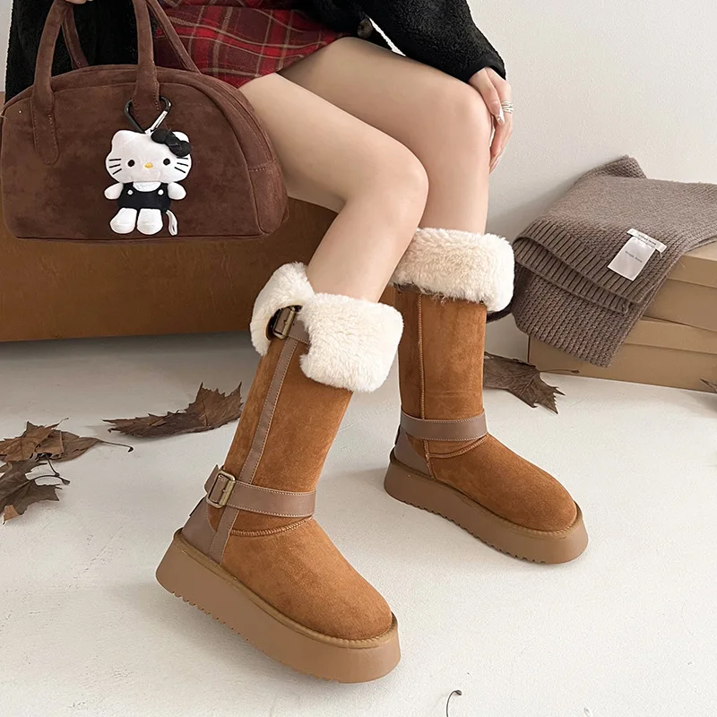 Fashion heightening cold-proof snow boots women's 2024 winter velvet thickened tall long tube warm cotton boots womens shoes