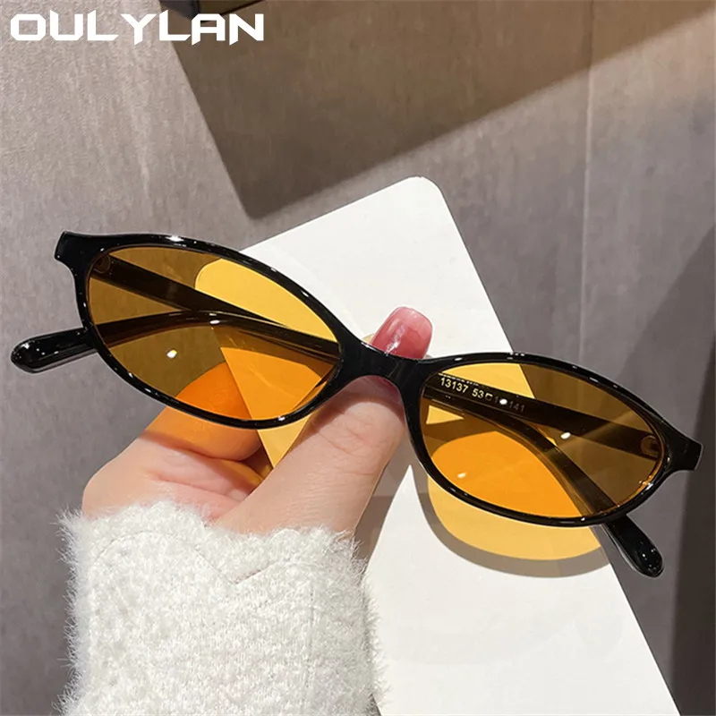 Oulylan Oval Sunglasses for Women Men Luxury Brand Designer Small Sun Glasses Black Yellow Eyewear Shades UV400 mirror