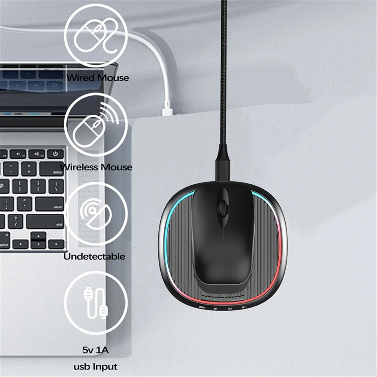 GOB-oMouse-Bewegungssimulator, Timer, Maus-Jiggler, Maus-Mover, Treiber, kostenlos mit 7 RGB-Lichtern, Mausbewegung