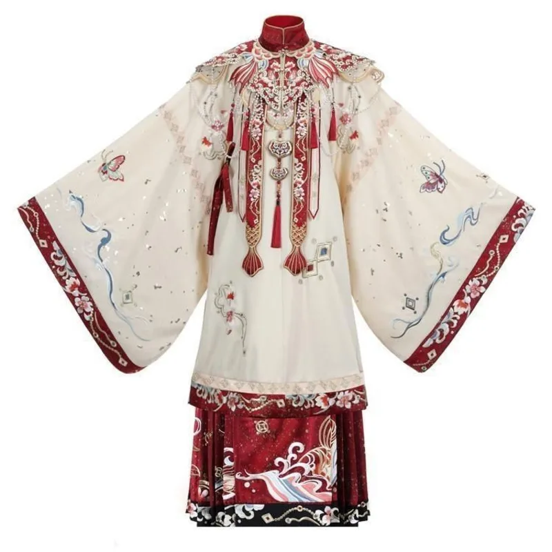 

Koi Girl Heavy Craft Stand Collar Mamian Spring Autumn Hanfu Cloud Shoulder Wedding Dress New Year Embroidery