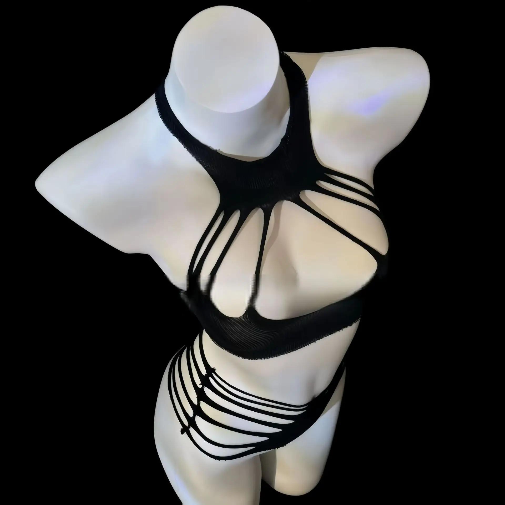 Sexy Fishnet Bodysuits Charming Sexy Fishnet Women Hollow Out Waist Halter Style Cross Tight Bodysuits Elegant For Woman VVG3