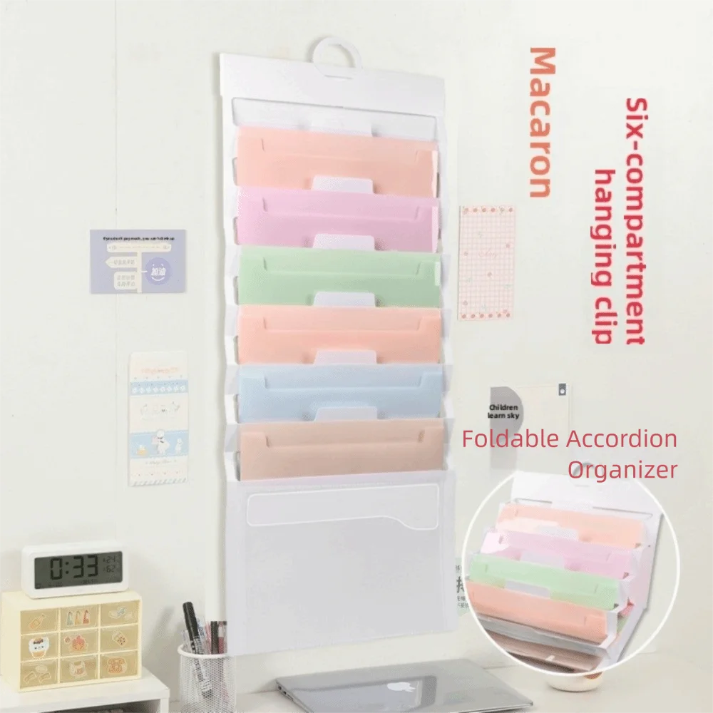6 Pockets Hanging File Folders Large Capacity Multi-color Expandable Accordian Pockets Wall Mounted File Organizer Test Paper