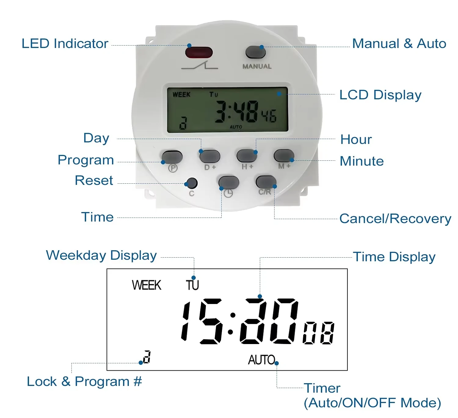 7-Day Cycle Programmable Relay Timer Switch 220V DC Wide Voltage Power Timer for Street Lights Advertisement Boards Automatic Po