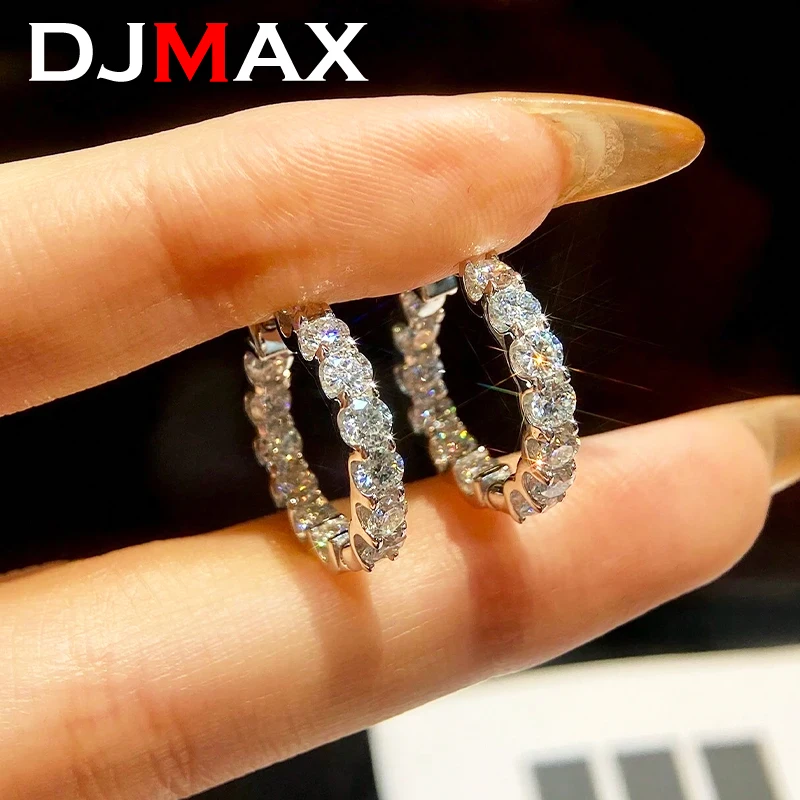 DJMAX Full Moissanite Diamond Earrings Hoop for Women Original 925 Sterling Silver Classic Lady's Moissanite Fine Earrings 2024