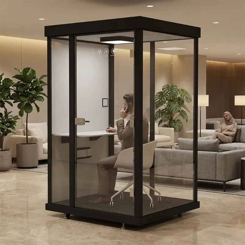 Modular Aluminum Soundproof Phone Booth Movable Acoustic Office Pod Custom Silent Cabin for Open Office Coworking Space