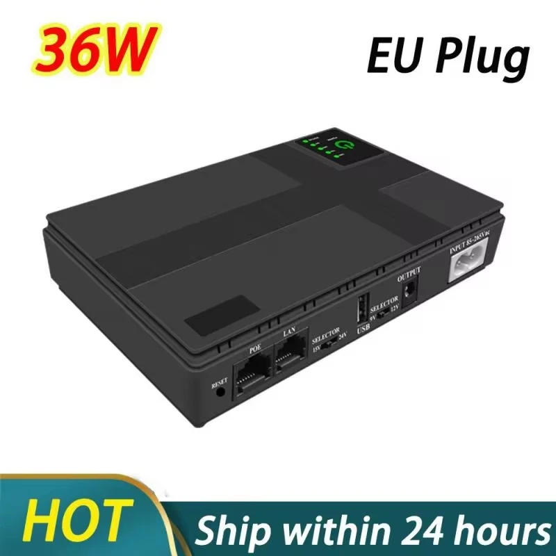 

DC UPS Battery Backup 10400mAh 5V 9V 12V 2A 15V 24V 1A Output Uninterruptible Power Supply 85‑265V UPS Battery Backup EU Plug