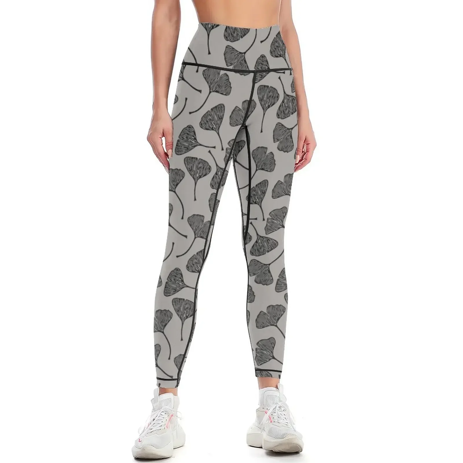 

Ginkgo Vector Black on Warm Grey Leggings legging push up workout shorts jogging pants Sports female Womens Leggings