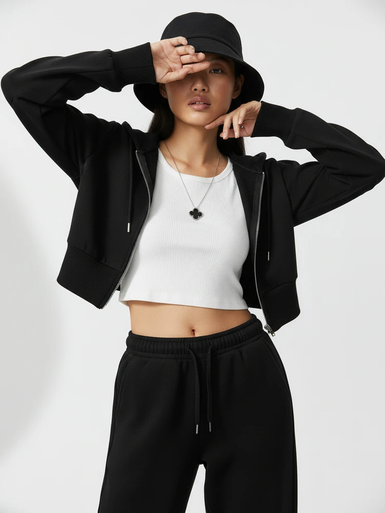 

Удобный спортивный комплект из хлопка: худи на молнии и брюки для женщин, повседневный костюм из двух предметов от BLOOM WORLD