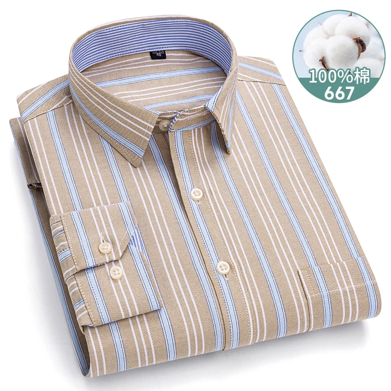 Oxford Men Shirts Long Sleeve 100 Cotton Big Sizes Striped Plaid Shirt Casual Colorful Regular Slim Fit Shirt Men Social Formal