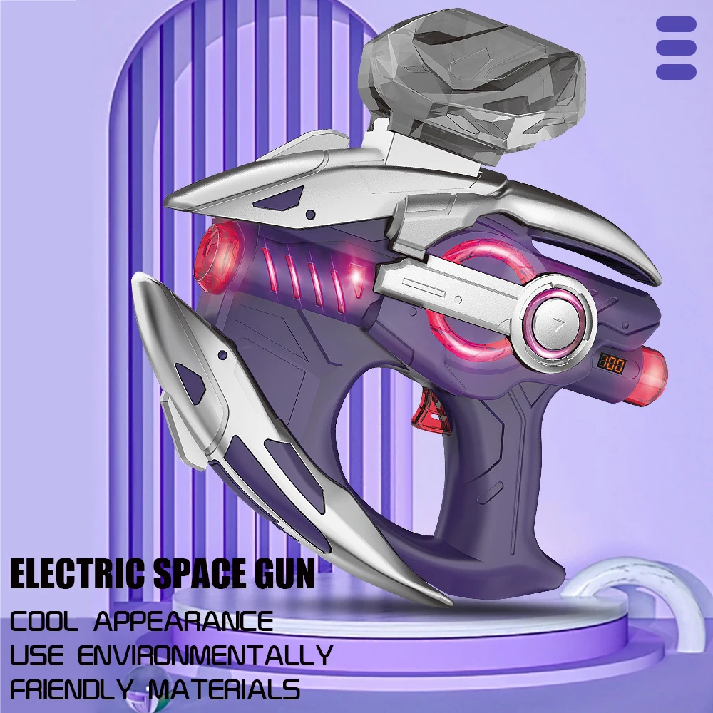 Pistola giocattolo elettrica tattica con sfera di cristallo Pistola spaziale UFO completamente automatica Modello di lanciatore per bambini all'aperto da regalare con display del livello della batteria