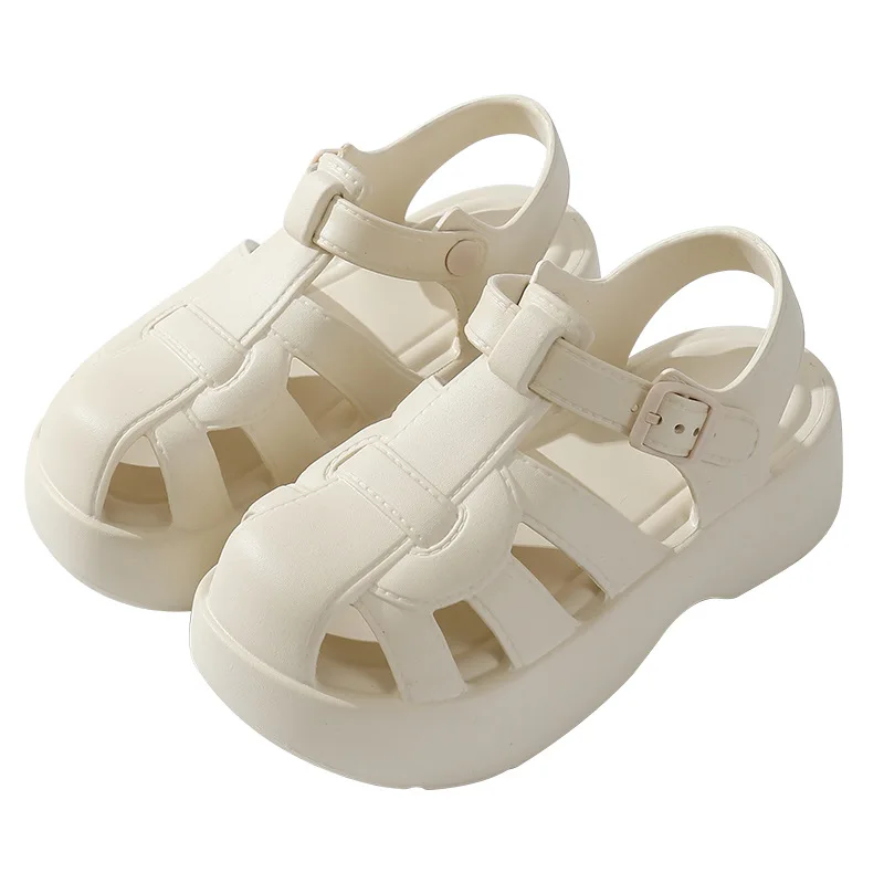 

Comfort Shoes for Women Muffins Shoe Buckle Roman Sandals Clogs with Heel Suit Female Beige 2025 Summer Flat Low Gladiator Thick