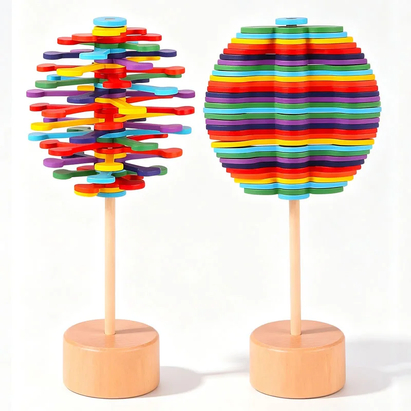 Wooden Spiral Lollipop Toys Spin Rotating Magic Wands Stress Relief Fidget For Adults Office Fun Decompression Creative Idea