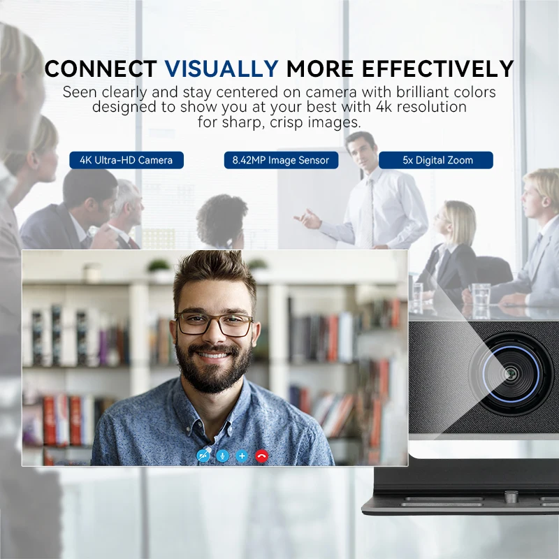 All-in-One 4K Video Conference Bar With AI Auto Tracking & 8-Microphone Array For Zoom/Teams Meeting Rooms