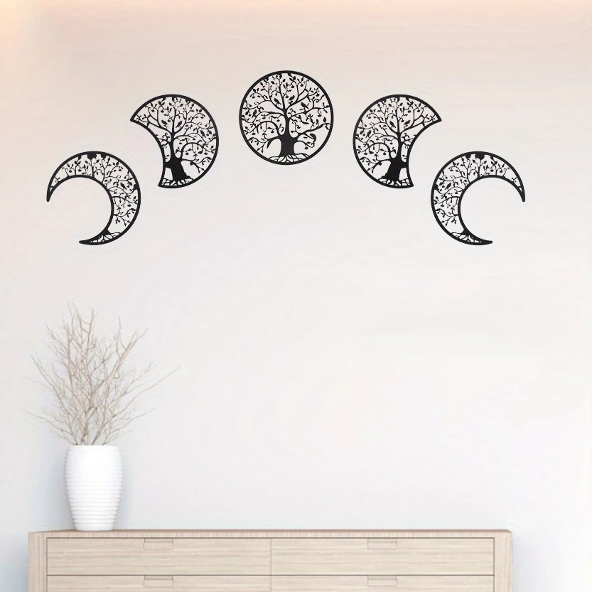 5pcs, Bohemian Moon Phase Wall Hanging - Metal Lunar Aesthetic Art for Bedroom, Living Room, Dorm, and Office Decor Gift