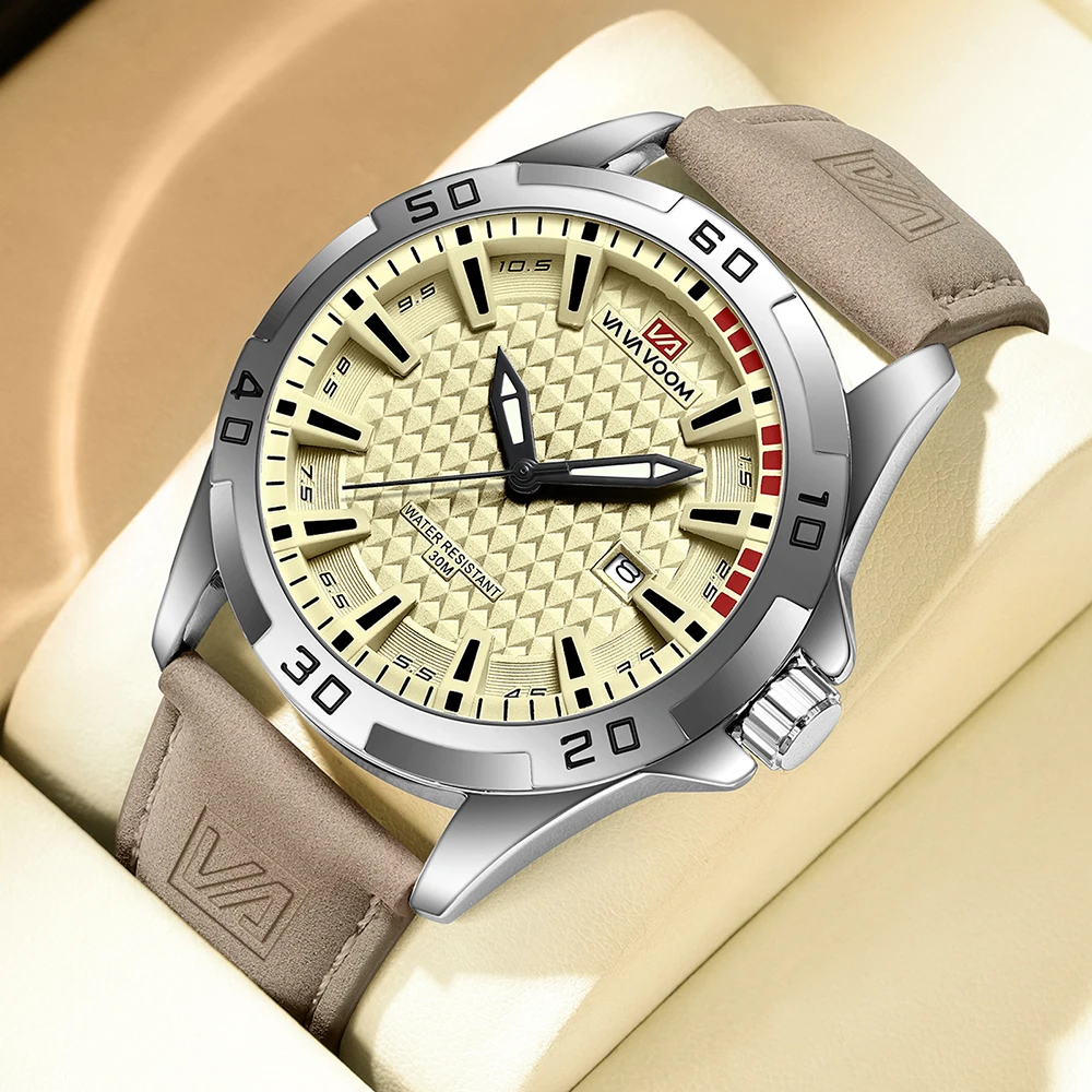 

Новые мужские часы в европейском и американском стиле: высококачественный кожаный ремешок, деловой дизайн, простой календарь, водонепроницаемые, светящиеся, кварцевые.