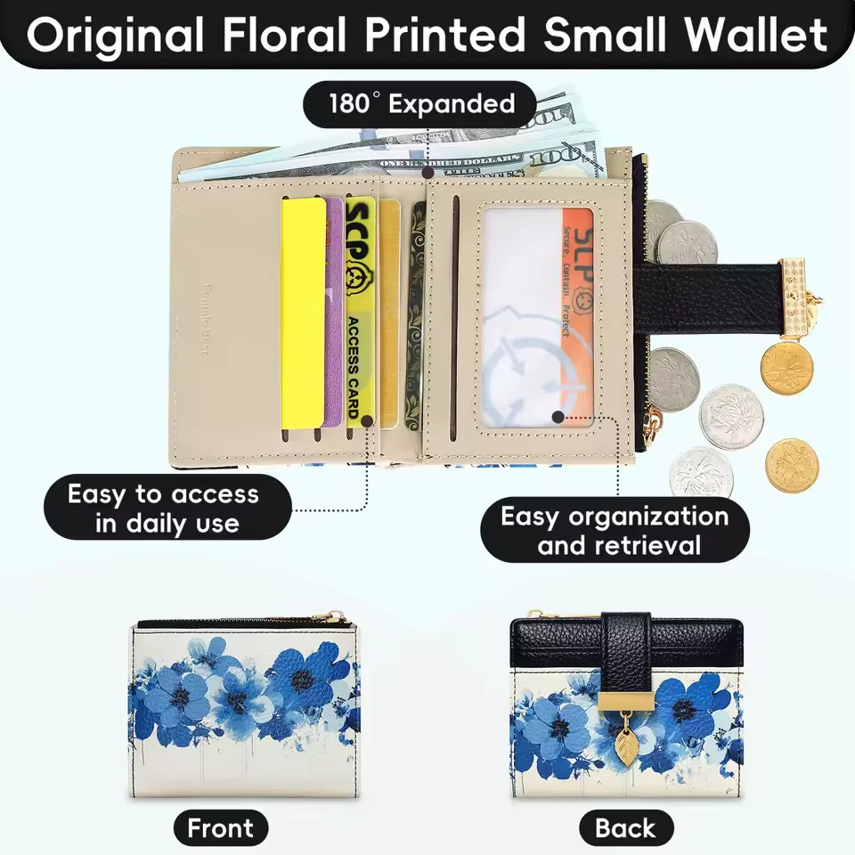 Pomelo Best Women's Small Mini Wallet with Coin Compartment - Short Format Button Closure & Desi Leaf Pendant