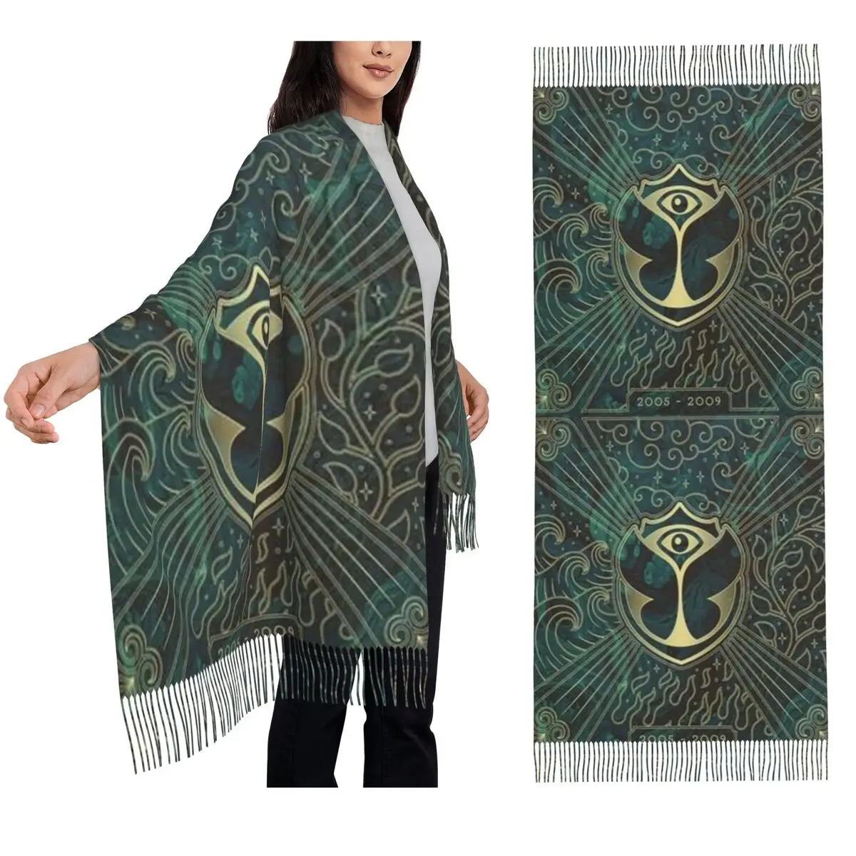 وشاح مهرجان موسيقى الرقص الإلكترونية البلجيكية من تومورولاند أوشحة شرابة شالات نسائية ويلتف شال طويل للخريف والشتاء