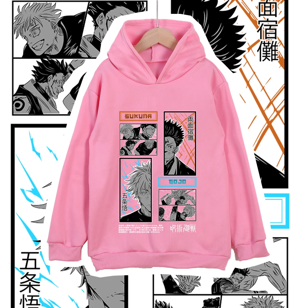 Kids Anime Hoodie Jujutsu Kaisen Gojo Sukuna Print Unisex Cotton Sweatshirt for Boys Girls 100 160cm Cartoon Casual Wear view 4
