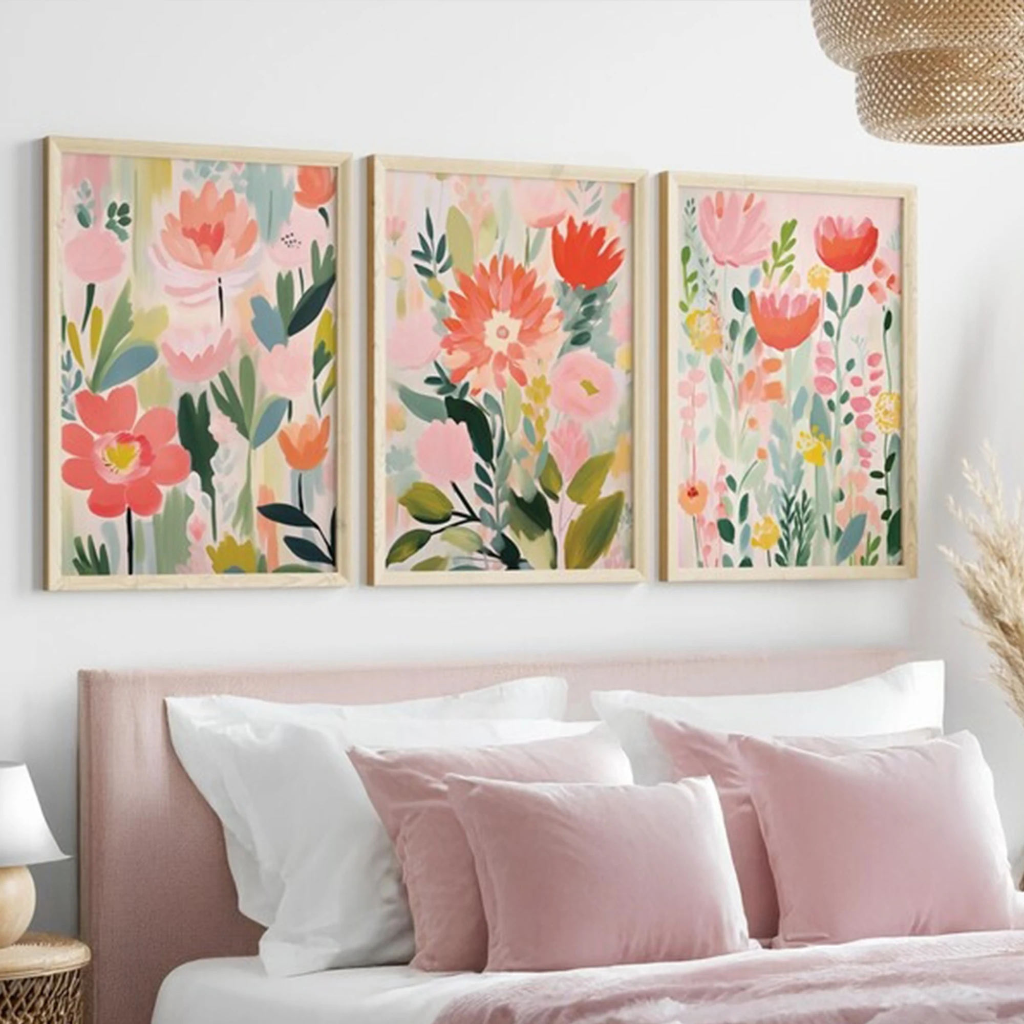 3 Stück moderne, farbenfrohe, abstrakte Frühlingsblumen-Wandkunstdrucke, Leinwandgemälde, Poster, Bild für Wohnzimmer, Schlafzimmer, Heimdekoration