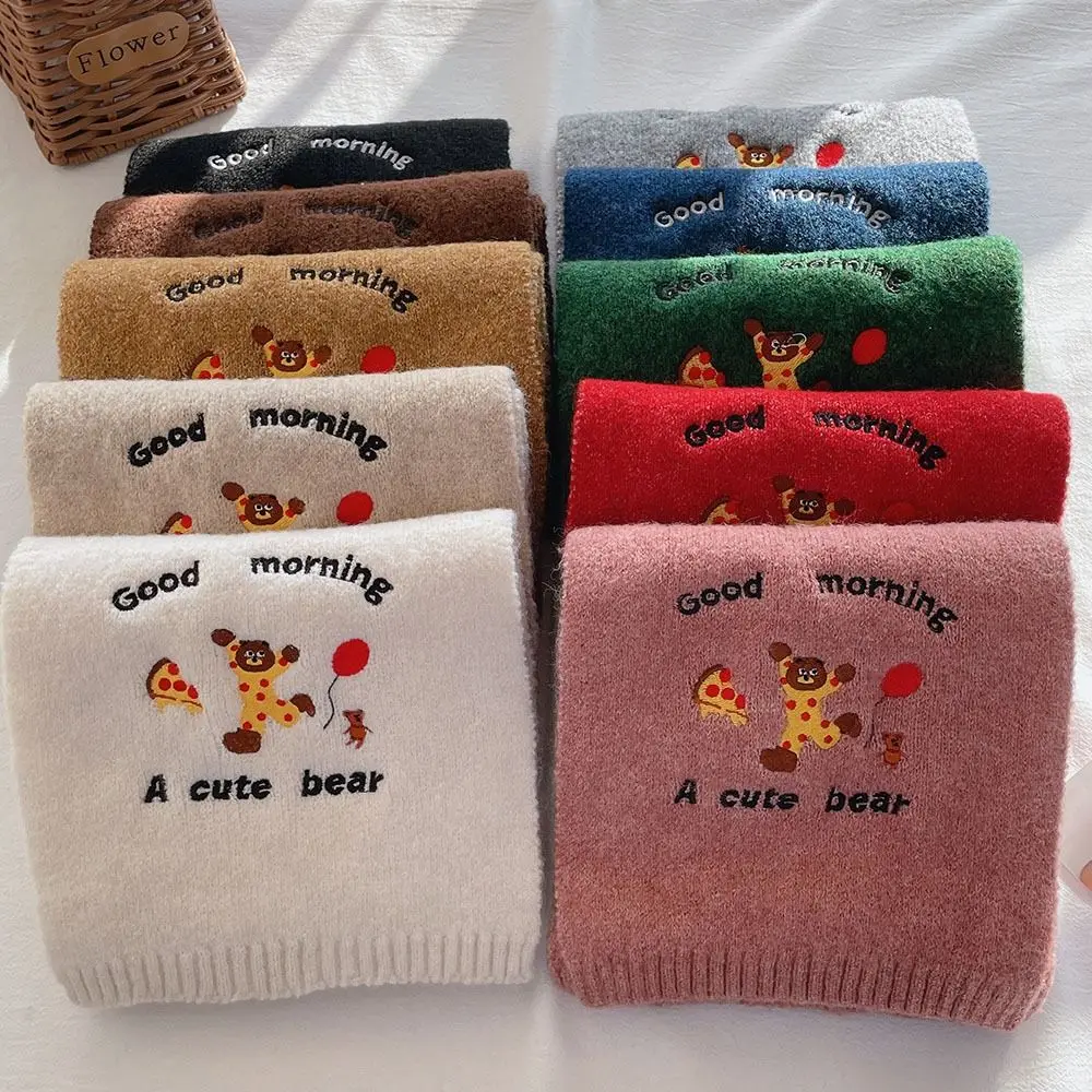 Letter Wool Scarf Cashmere Embroidered Bear Knitted Scarves Cute Korean Style Scarves Embroidery Little Bear Shawl Autumn Winter