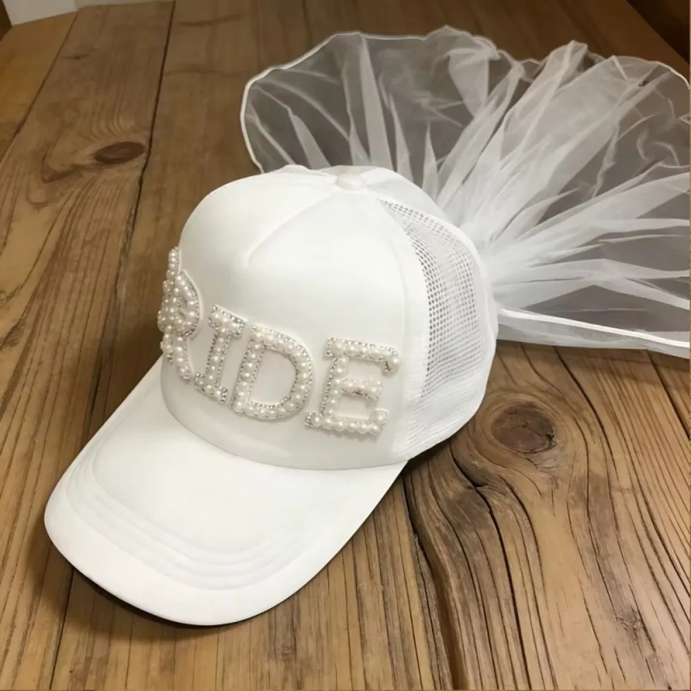 Creative Breathable Bridal Veil Baseball Cap Romantic Solid Color Wedding Hat Adjustable Comfortable Groom Hat Photo Prop