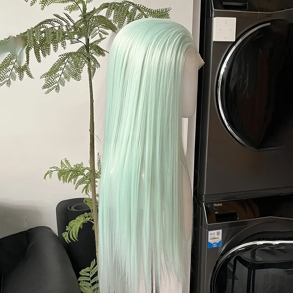 28 cali jasna mięta jasnozielona ręka hak czoło europa i ameryka 13x4 koronkowa peruka kobieta pełny zestaw słuchawkowy peruka do cosplay