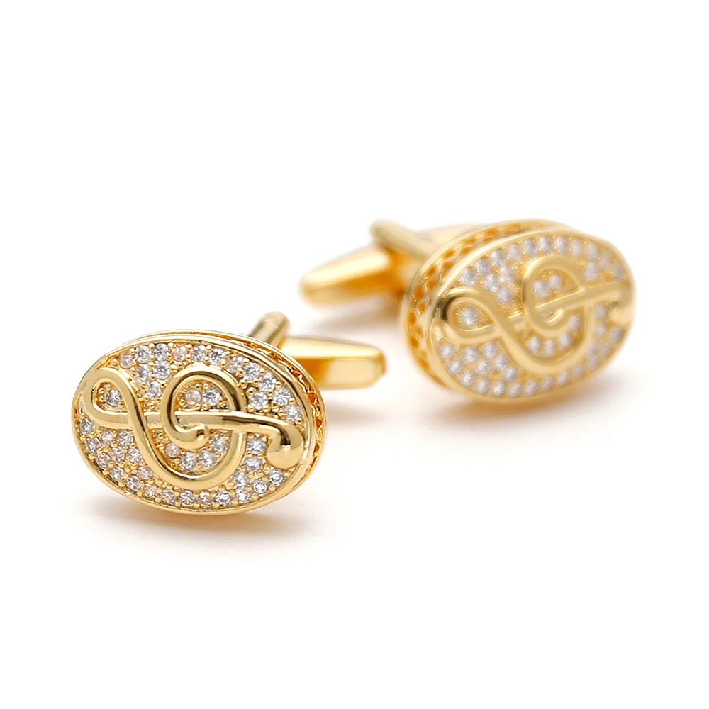 Men's Gold Note Studded Diamond Cufflinks Decorative Business Banquet Dress Shirt Cuff Accessories Clothing Cufflink Decoration