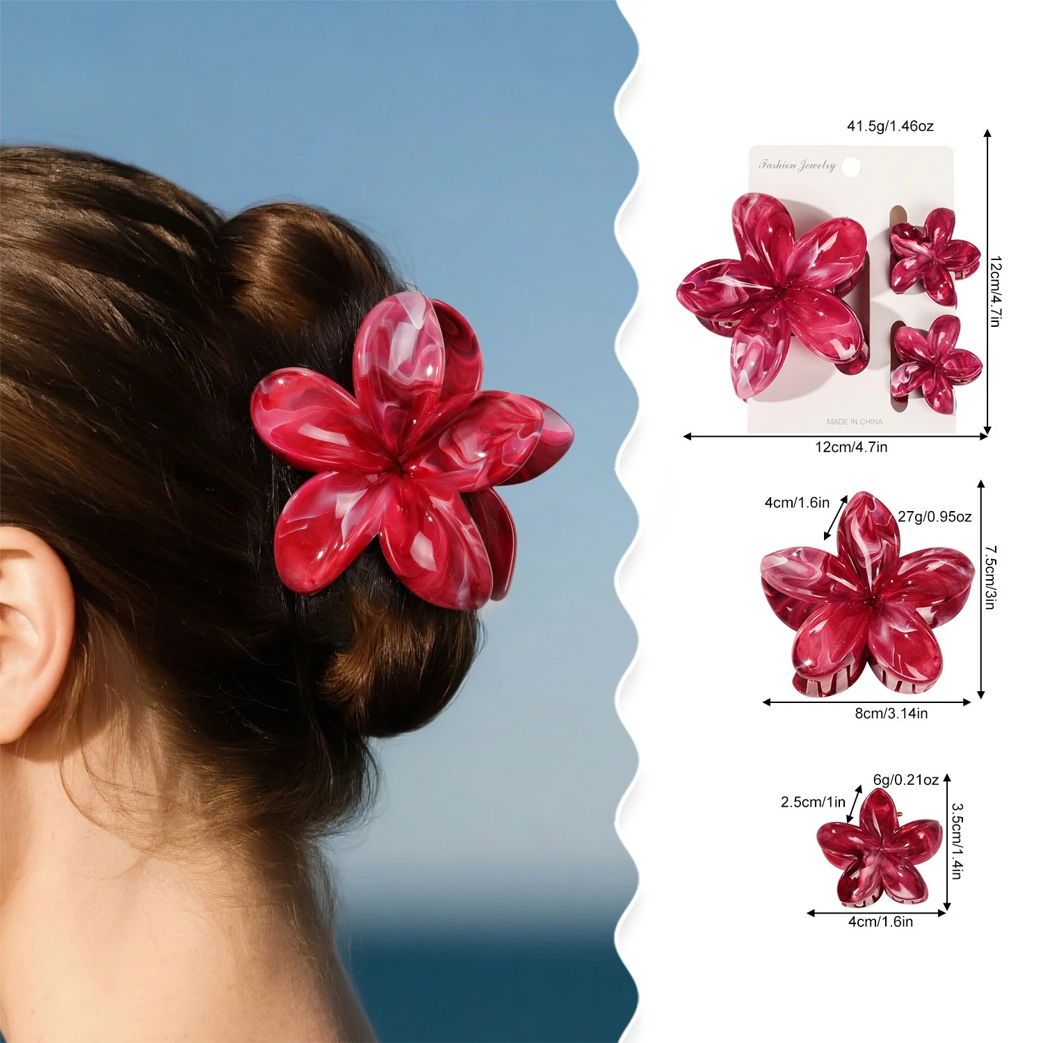 

3PCS Flower Hair Claw Clips Egg Flower Women Summer Vacation Hair Accessories shark Claw Clips Set заколка для волос