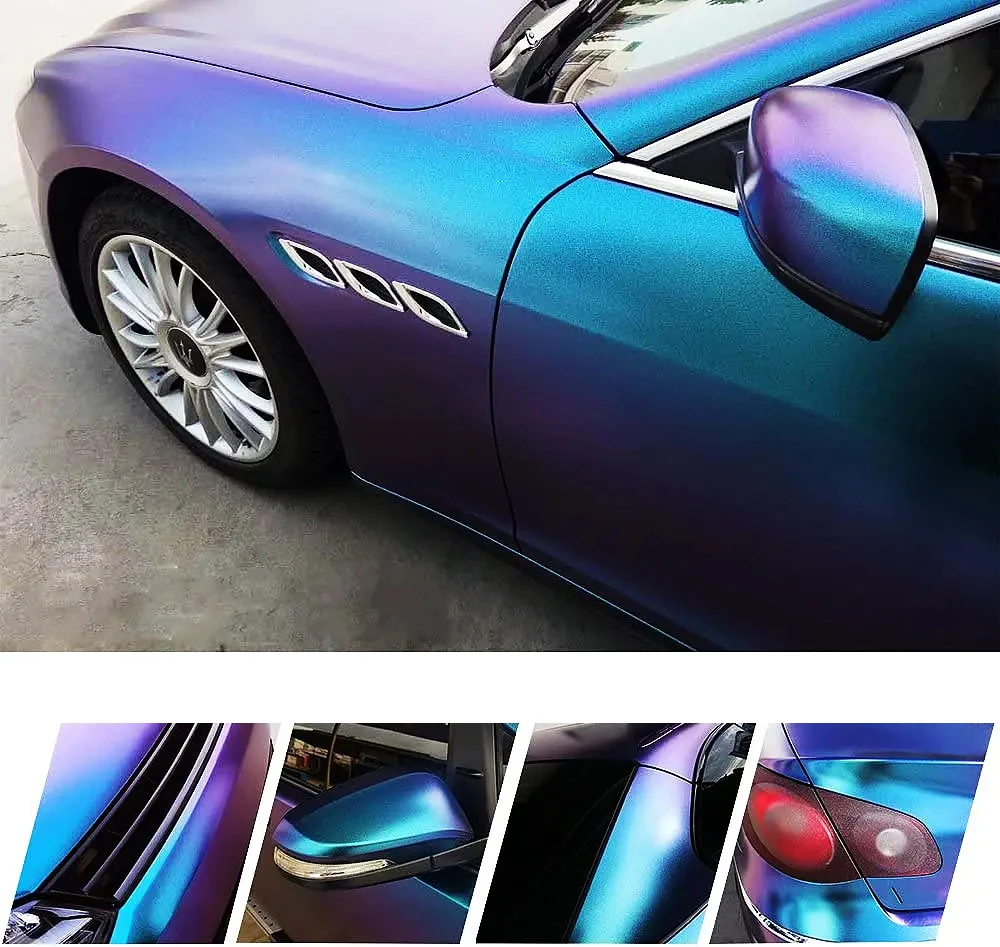 ماتي الأرجواني الأزرق اللؤلؤ بريق معدني الحرباء الفينيل التفاف فيلم سيارة ملصق يدوي الصنع ملصق مائي مع إطلاق الهواء ذاتية اللصق #3