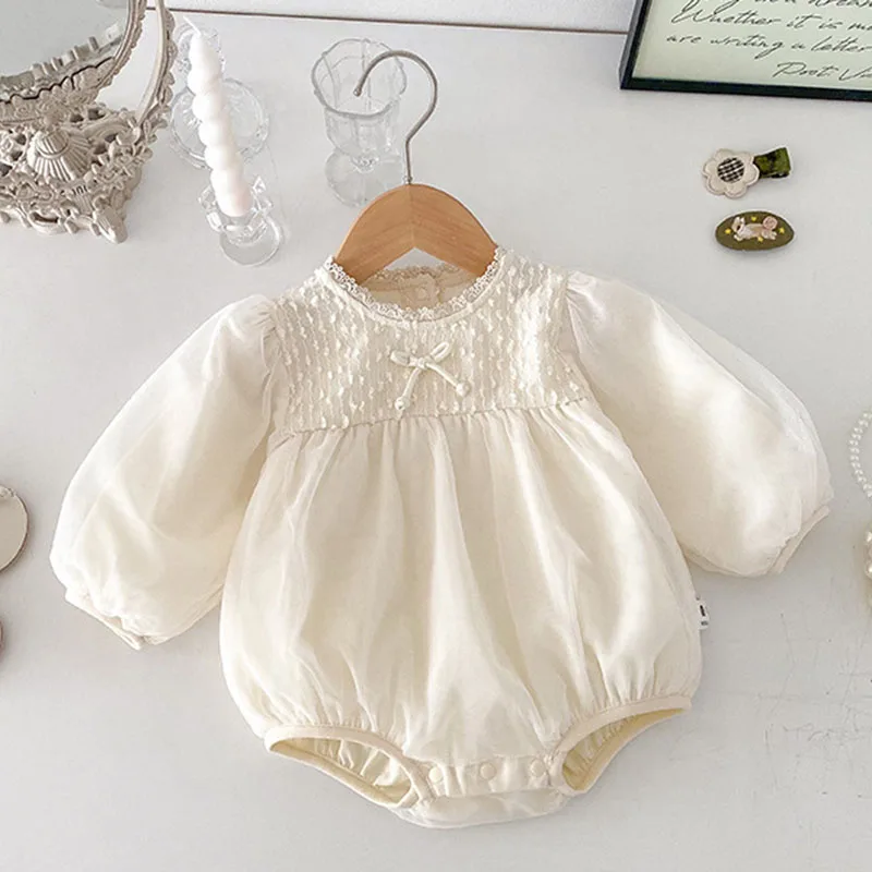 2025 New Spring Infant Baby Girl Bodysuits Long Sleeved Cotton Lace Splicing Newborn Baby Girl Jumpsuit 0-24M Baby Girl Clothing