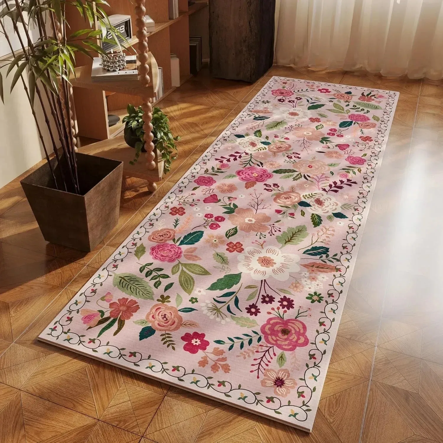 

Bedroom Carpet Runner Rug Bedside Long Floor Mat Soft Fluffy Carpet Flower Pastoral Style Home Decoration Rugs for Living Room