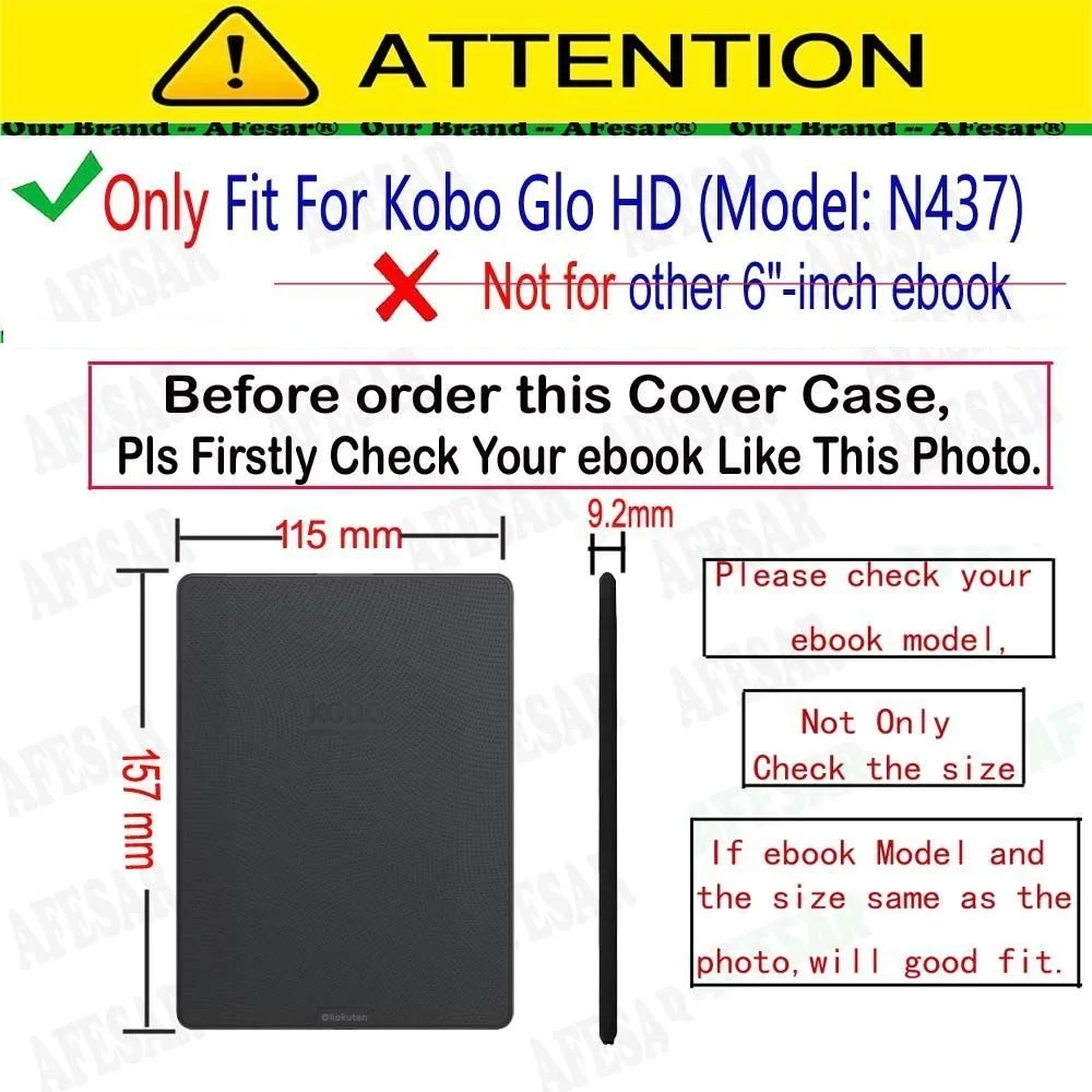 Case for Kobo Glo HD Ebook Reader Skin Leather Cover (Model:N437) Protective Cases Shell with Magnet Closure