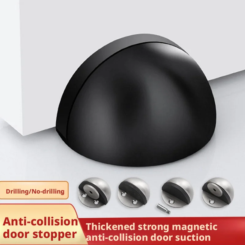 Stainless Steel Dome‑Top Floor‑Mounted Door Stopper, No‑Drill Anti‑Collision Door Catch for Household Use