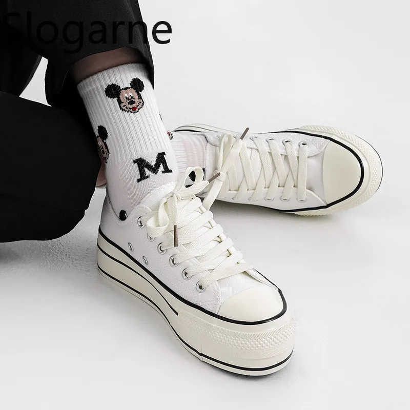 2026 New Students Spring Autumn Sneakers Girls 4CM Thick Sole Invisible Height Increased Canvas Shoes Women Casual Sports Shoes