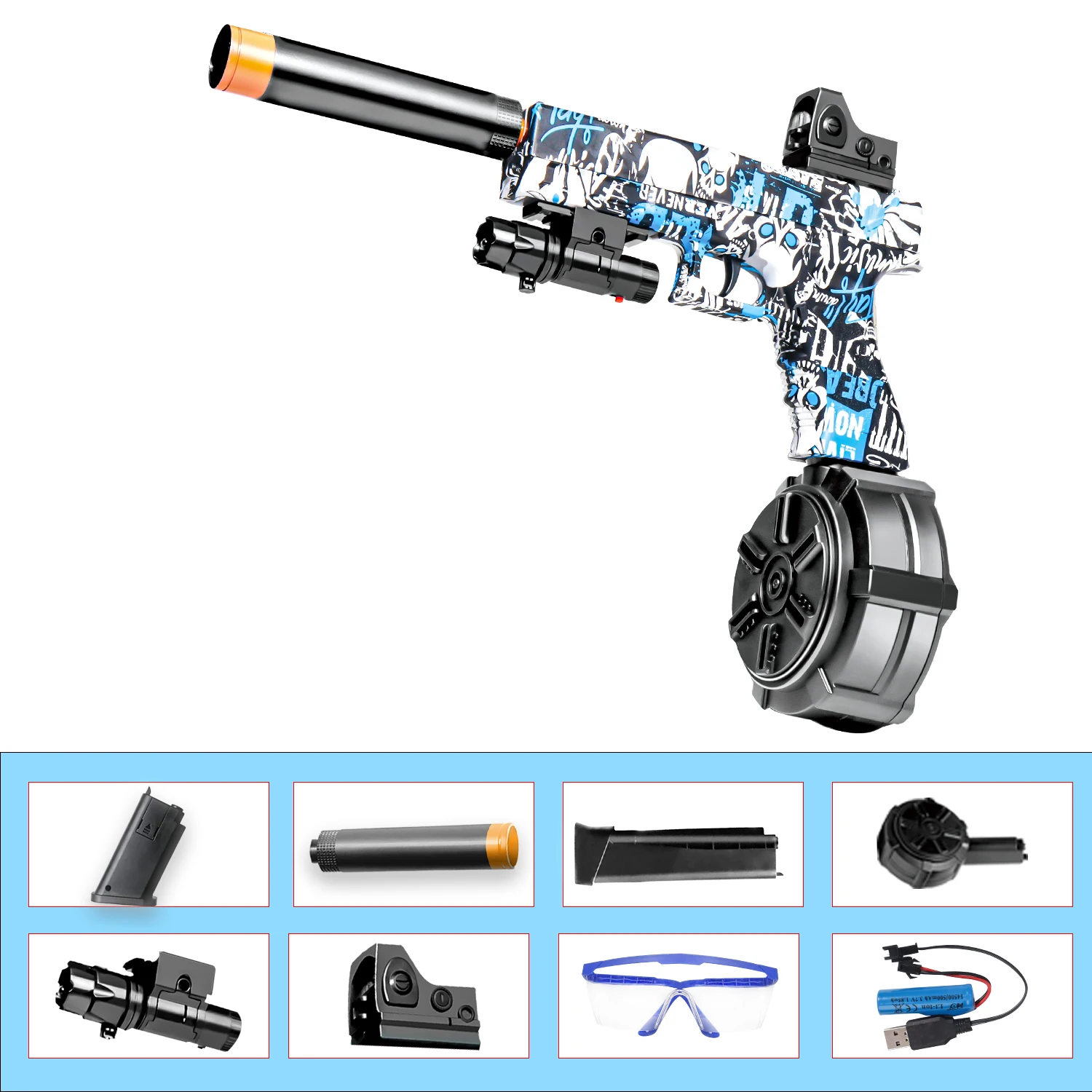 ปืนเจลไฟฟ้า! ปืนของเล่น, ปืนของเล่นแบบอัตโนมัติและแบบยิงลูกบอลอัตโนมัติเต็มรูปแบบ เหมาะสำหรับเกมยิงปืนกลางแจ้ง (ไม่มีกระสุน)