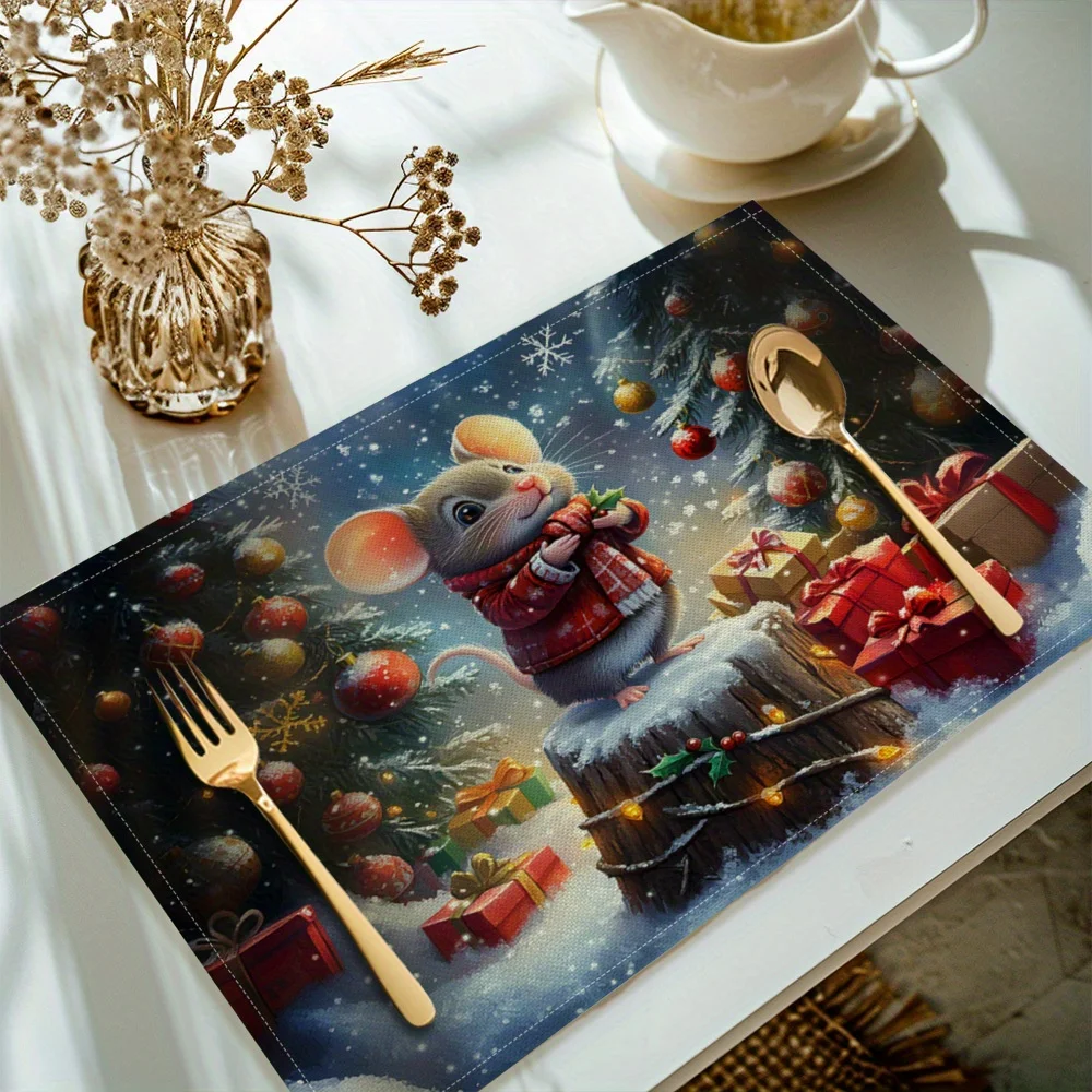 Christmas Mouse Printed Placemats, Table Mats, 30x40cm Placemats For Kitchen Dining Table Decoration