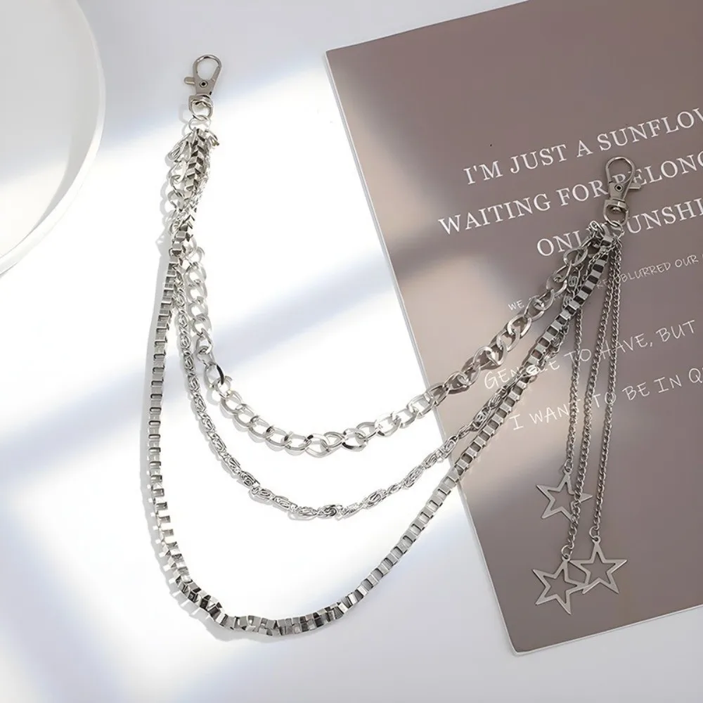 New Three Layers Star Pendant Pants Chain Tassel Alloy Hip Hop Chain Clothing Decor Silver Punk Waist Chain Y2k