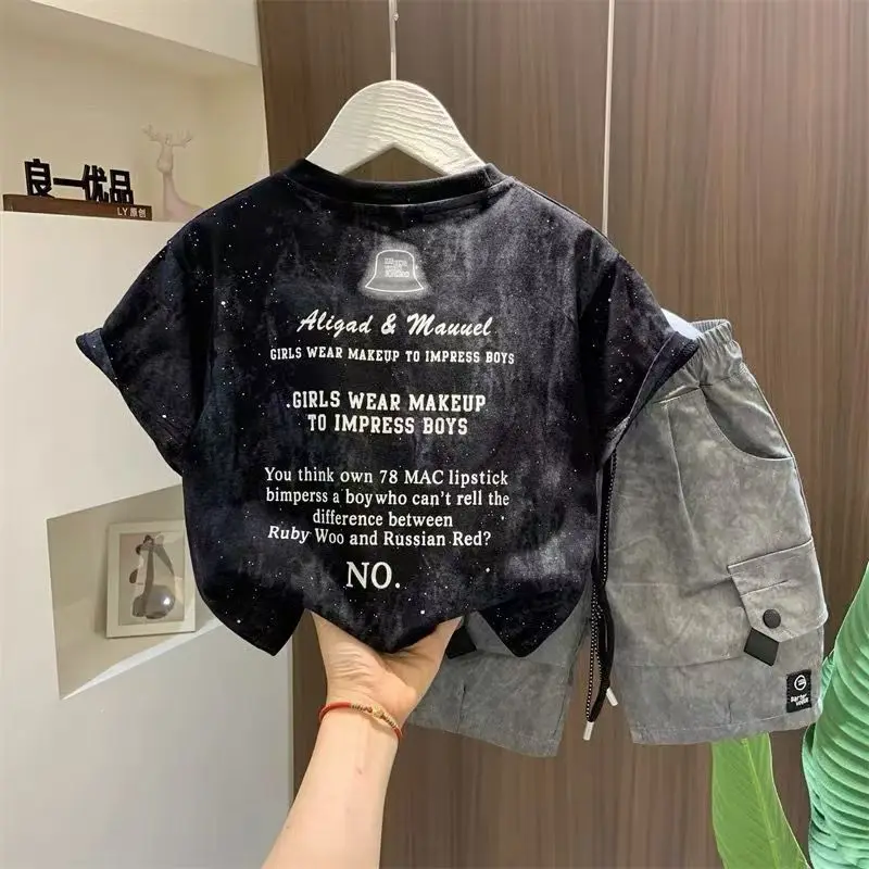 New Summer Boy Clothing  Children's Clothes Set Boys Short Sleeve T-Shirt+ Workwear Shorts 2 Piece Set Kids 1-9T Sportswear Suit