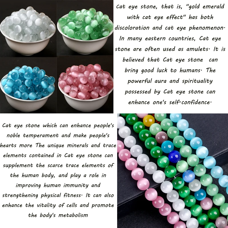 Natural Stone Colourful Cat Eye Opal Beads Round Loose Spacer Beads For Jewelry Making DIY Charm Bracelet Necklace Handmade