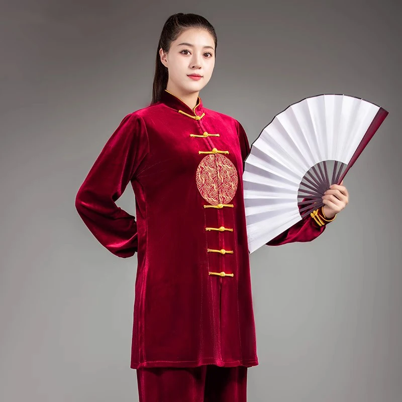 

Kun Master Thicken Velvet Taichi Uniform Elegant Winter Martial Arts Suit Embroidery Kung Fu Clothes Taiji for Women