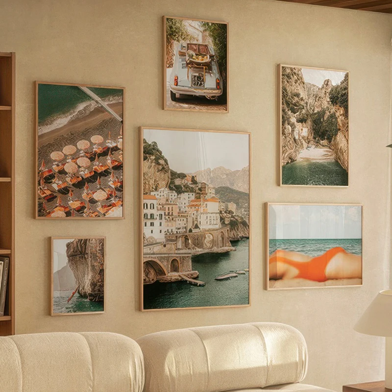 

Positano Beach Club Getting Tan Lines Citrus Cruise Italian Getaway Gallery Wall Art Print Poster Canvas Painting Pictures Room