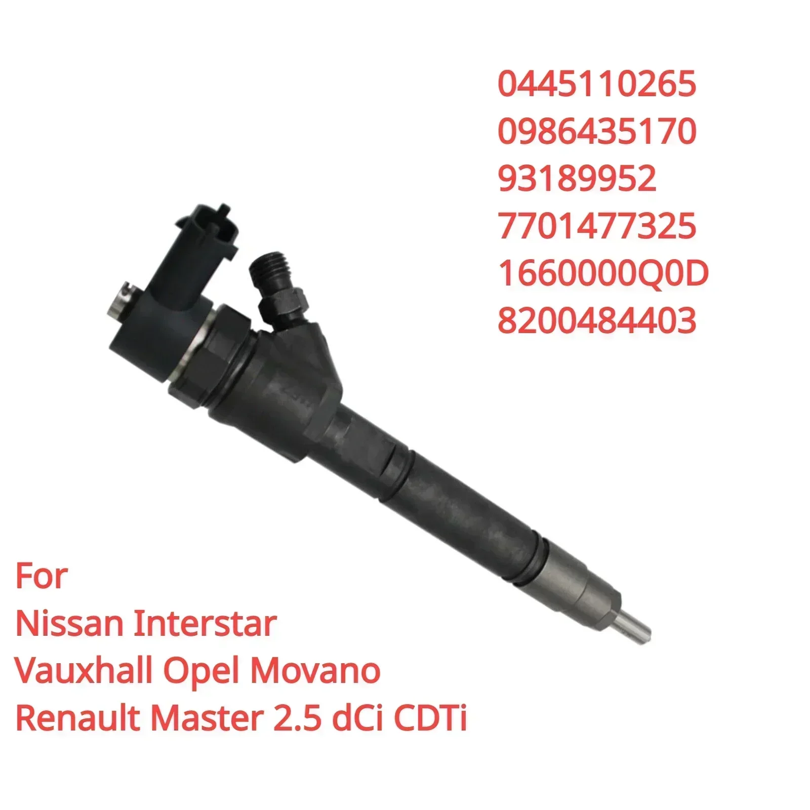 Hot sales 0445110265 1660000Q0D new diesel injector 0986435170 is suitable for Nissan Interstar Vauxhall Opel Movano Renault