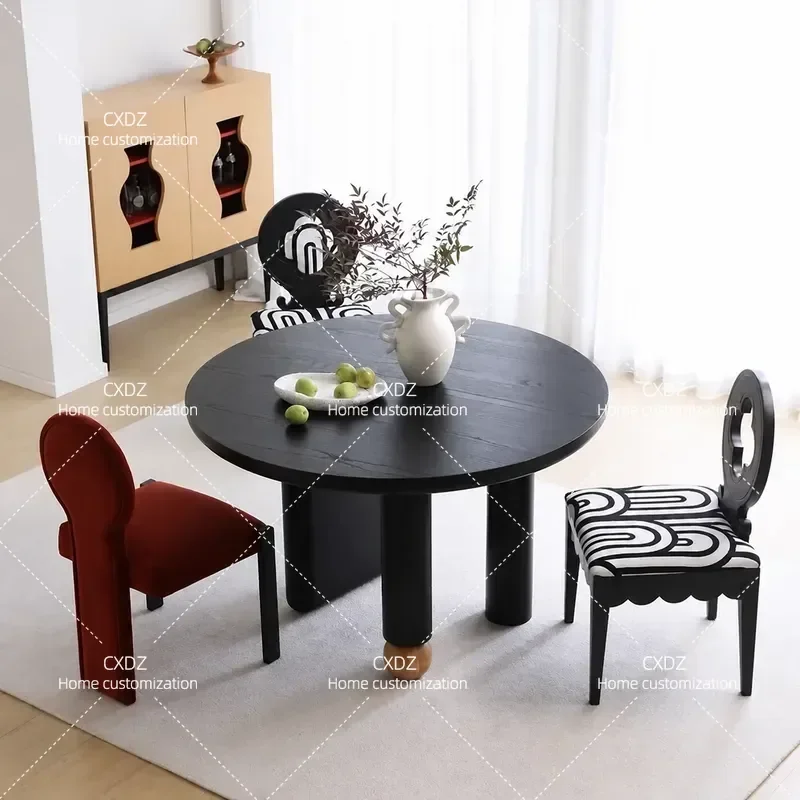 Simple Solid Wood Round Dining Table Advanced Black Multi Person Household Meeting Table