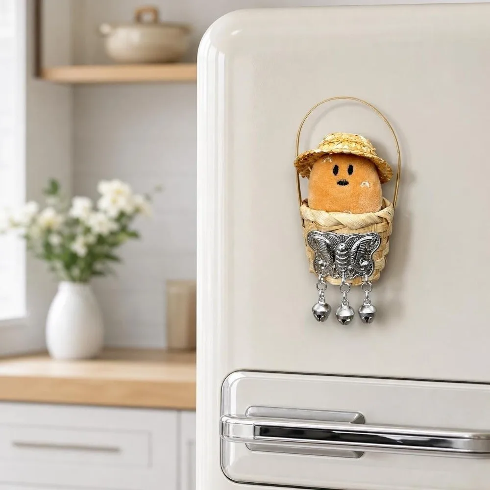 Adorable Bamboo Basket Design 3D Potato Fridge Magnet Soft Handmade Mini Fridge Sticker with Bell Magnetic Sticker Gift