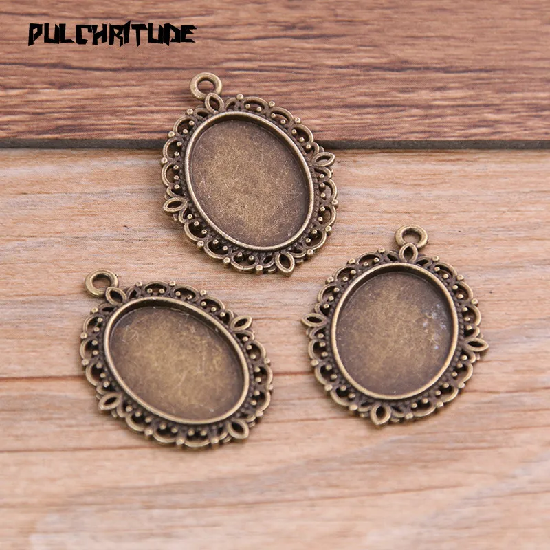 10Pcs 13*18mm Inner Size Two Color Metal Alloy Simple Oval Cabochon Pendant Setting Jewelry Findings