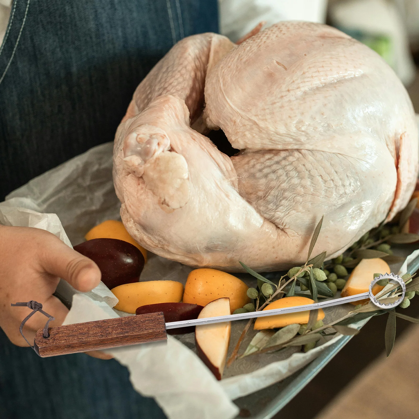 

2Pcs Chicken Lung Remover Tool Stainless Steel Poultry Cavity Scraper Wood Handle Easy Storage Manual Evisceration Farm Butcher