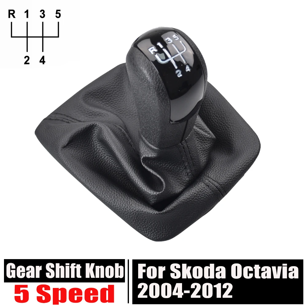 Schakelknop Met Leren Hoes Voor Skoda Octavia 2 A5 (2004-2012) - 5 Versnellingen, Zwart Kunstof, Vervangend Onderdeel 4 miniatura